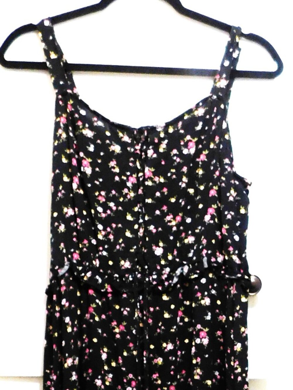 Wild Fabel Women's M Black Floral Long Dress w/ Adjustable Bodice and Straps NWT